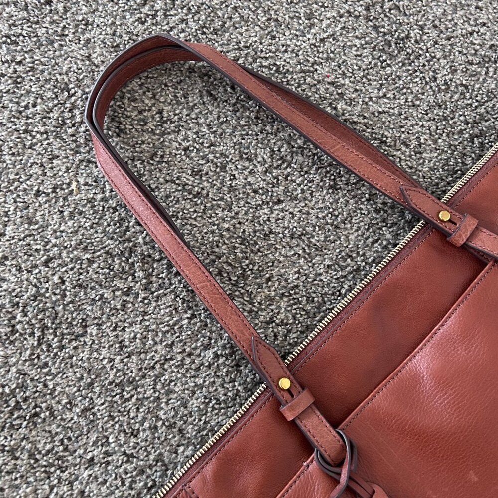Fossil Leather Tote Bag Shoulder Bag Camel Brown - Picture 6 of 15
